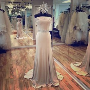 Long off the shoulder dress.